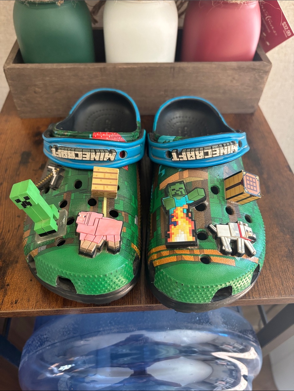 CROCS Green Kids Minecraft Clog Sandals with Blue Strap